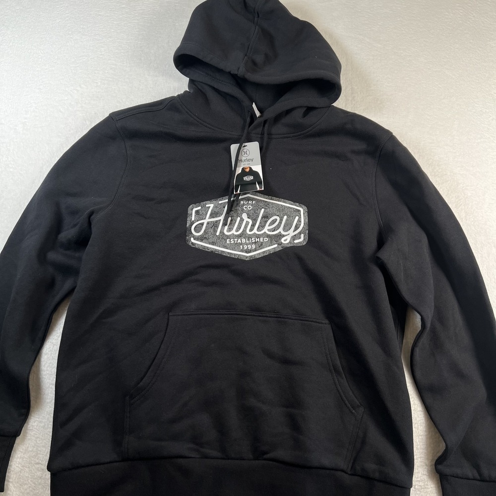Hurley Hoodie Mens Large Black Pullover Fleece Sweatshirt Surf Graphic Logo